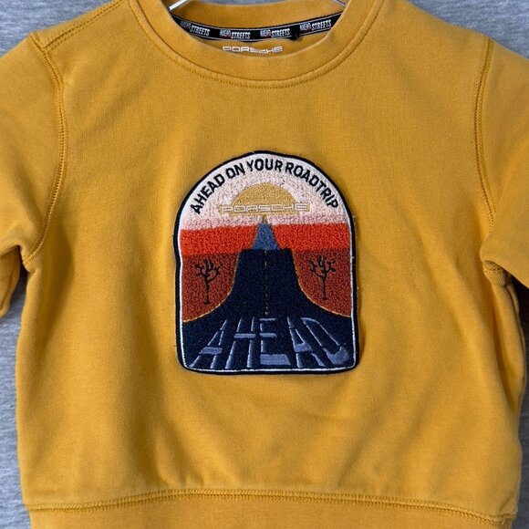 Porsche Youth Gold Sweatshirt US 6 Ahead‎ on Your Roadtrip Flocked Badge Limited - Picture 3 of 5